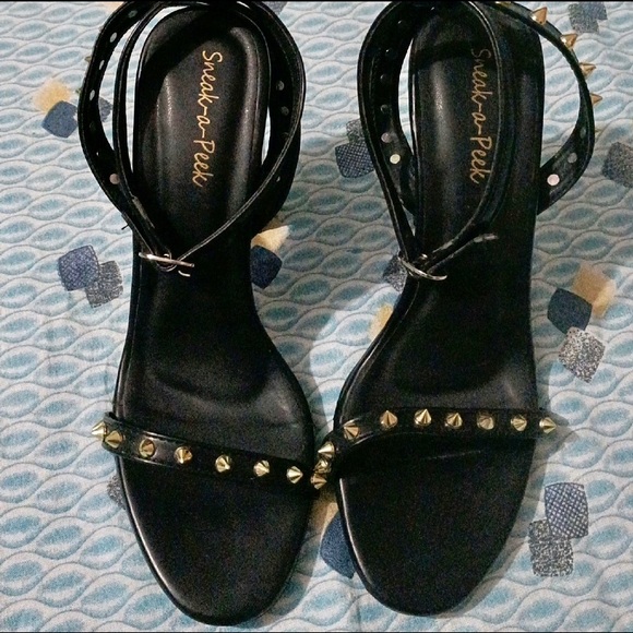 Sneak Peek Shoes - Black Studded heels (new with tags and box)